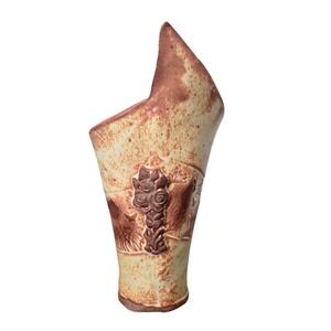 Ceramic‎ Earthy Raised Pottery Asymmetrical Edge Textured Vase Signed Somers